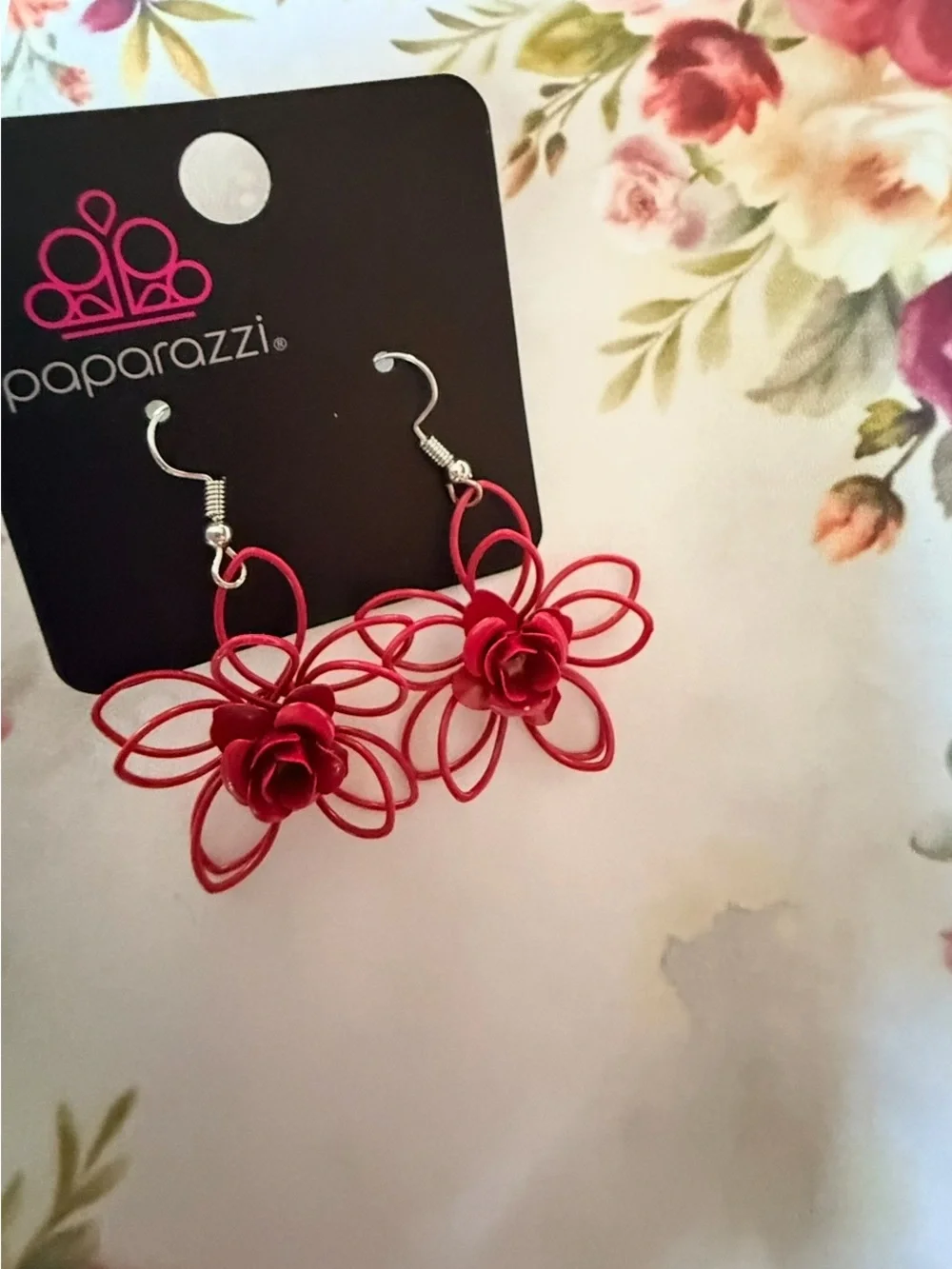 Paparazzi Red Floral Loop Drop Earrings